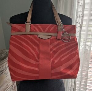 Genuine Coach Hand Bag/Tote Orange/Coral Animal Print